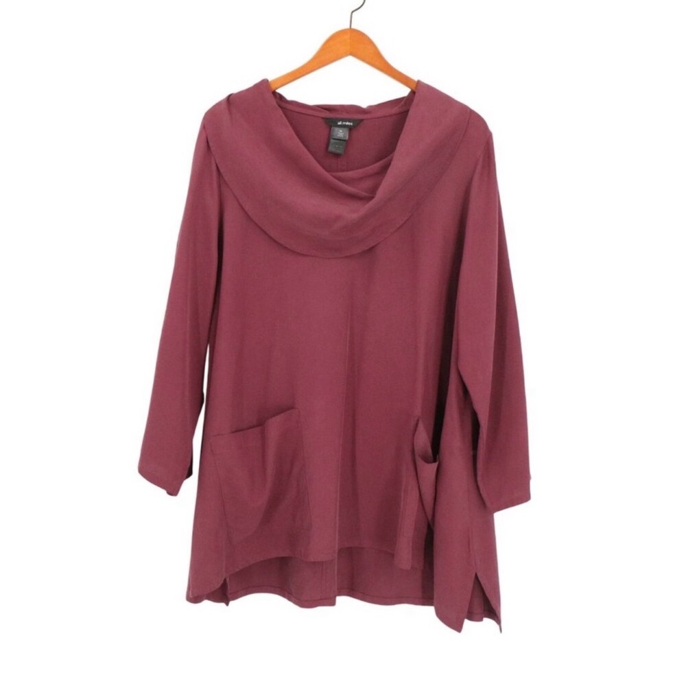 Ali Miles Burgundy Cowl Neck Pockets Long Sleeve Tunic Top XL